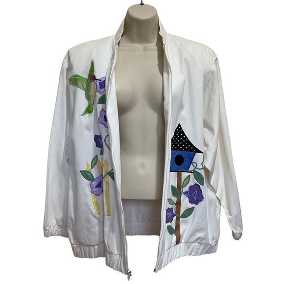 Vintage Southern Stitches & More Cotton Hummingbird Embroidered Jacket Lined L - Picture 2 of 14